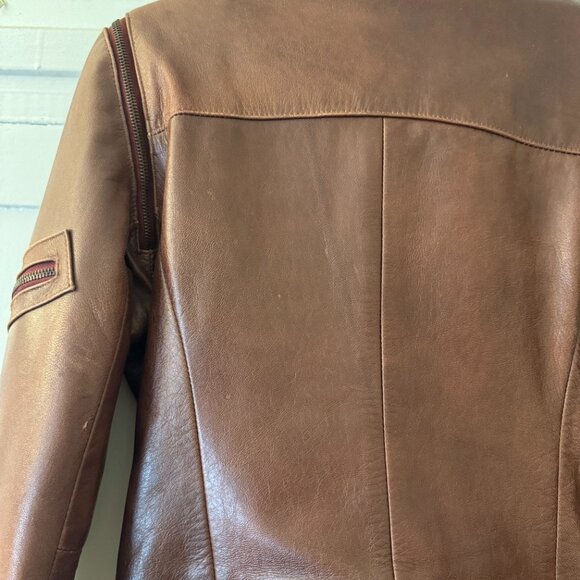Vintage Brown Leather Jacket with Zippers - Picture 4 of 6